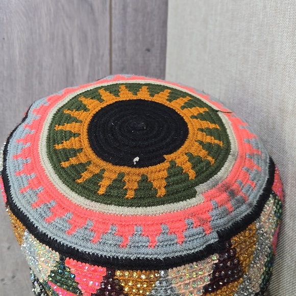 Wayuu Tribe Handmade Tapestry Rhinestone Drawstring Tote Shoulder Bag Purse - Picture 6 of 11